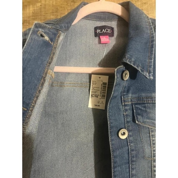 The Childrens Place Girls Denim Jacket Blue Size 14 XLTG Wash Button Front - Picture 7 of 7